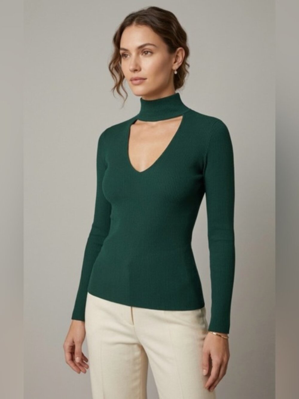 Reformation Forest Green High Neck Long Sleeve Top With Zipper Closure Size S